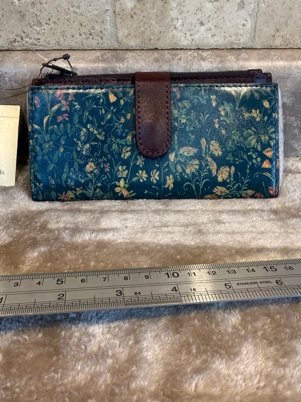 Patricia Nash Teal Floral Leather Bifold Wallet Organizer